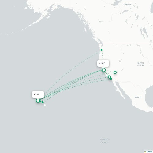 Mapa lotu bezpośredniego Lihue – San Jose