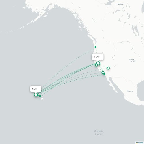Mapa lotu bezpośredniego Lihue – Sacramento