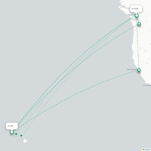Mapa lotu bezpośredniego Lihue – Vancouver