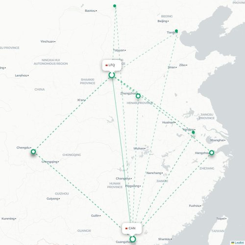 Mapa lotu bezpośredniego Lishui – Kanton