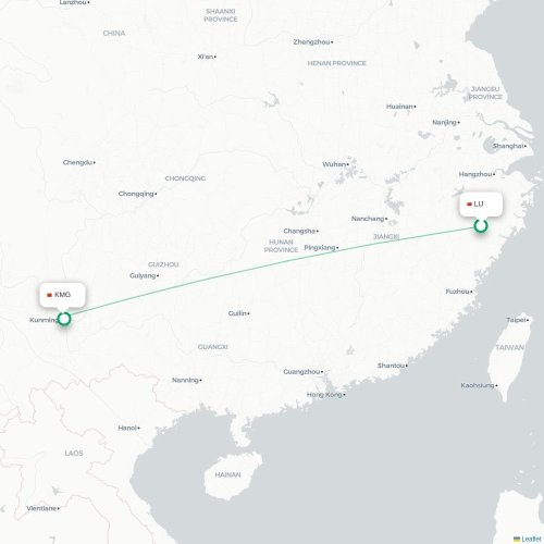 Mapa lotu bezpośredniego Lishui – Kunming