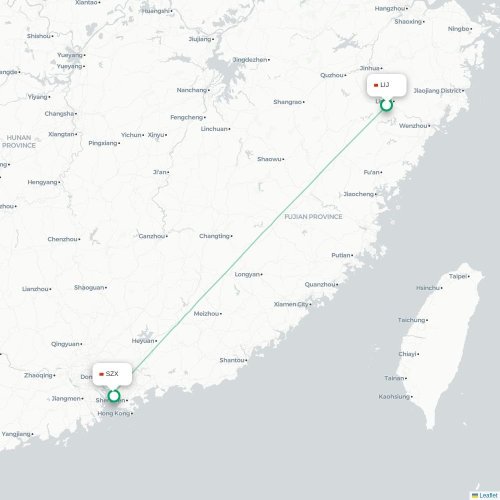 Mapa lotu bezpośredniego Lishui – Shenzhen