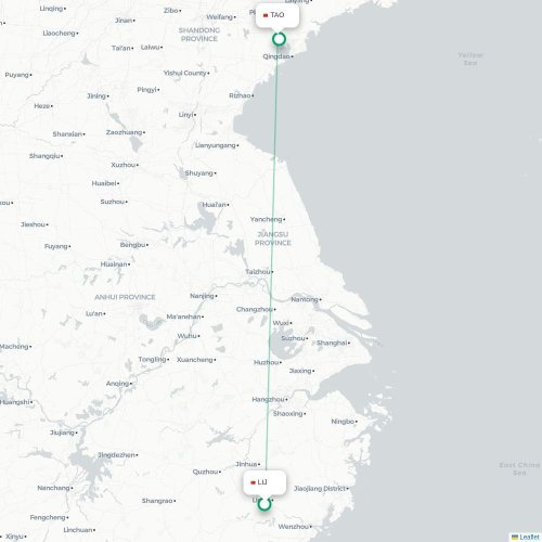Mapa de vuelo directo Lishui - Qingdao