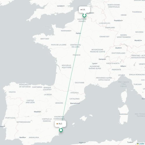 Mapa de vuelo directo Lille - Alicante
