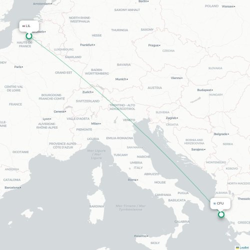 Mapa de vuelo directo Lille - Corfú, Corfú