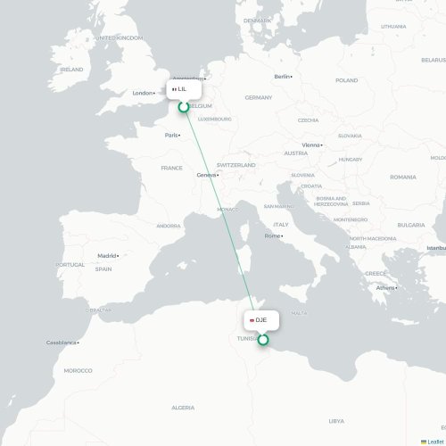 Mapa lotu bezpośredniego Lille – Houmt Souk