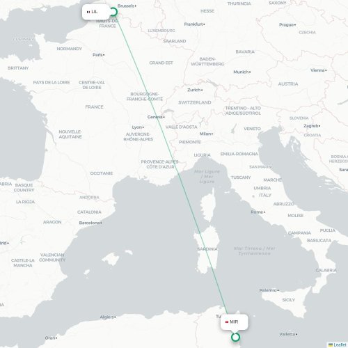 Mapa lotu bezpośredniego Lille – Monastyr