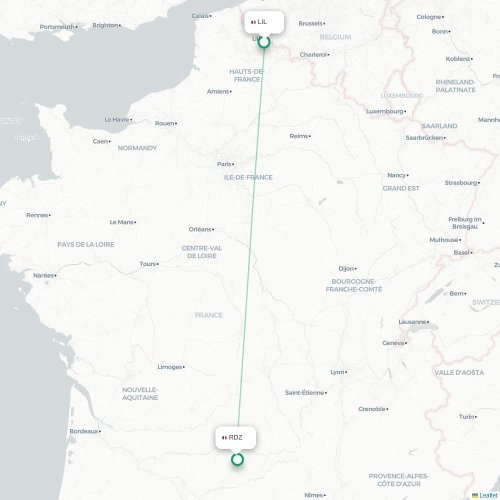 Mapa lotu bezpośredniego Lille – Rodez