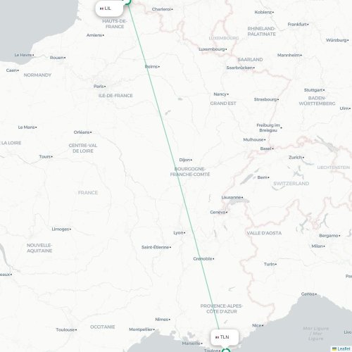 Mapa lotu bezpośredniego Lille – Tulon