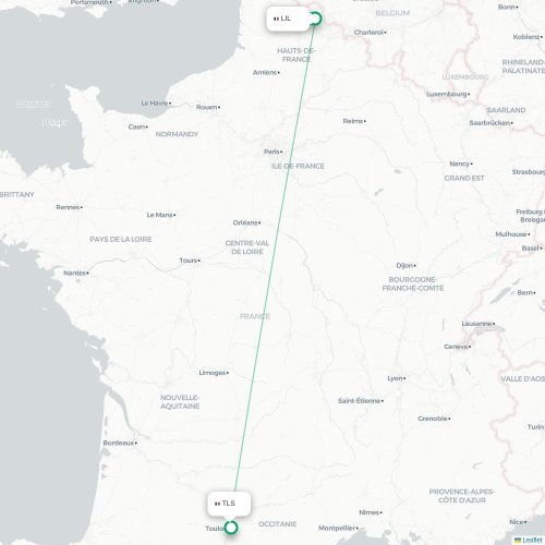 Mapa lotu bezpośredniego Lille – Tuluza