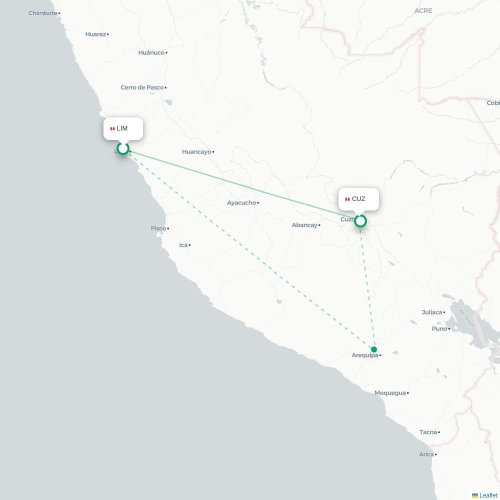Lima - Cuzco karta över direktflyg