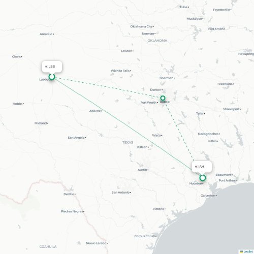 Lima - Houston kaart van rechtstreekse vlucht