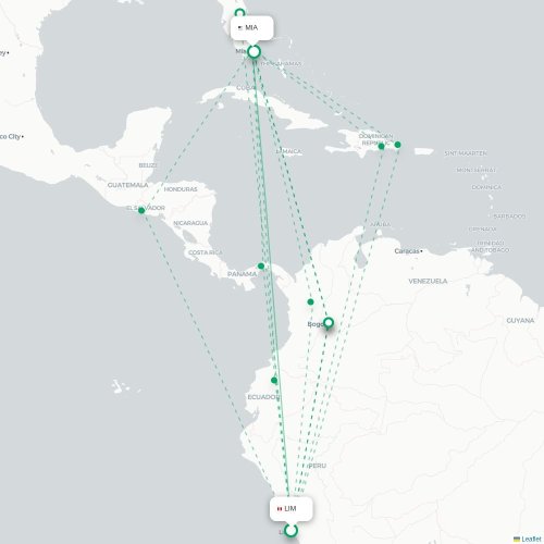 Lima - Miami kaart van rechtstreekse vlucht