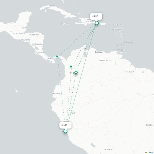 Lima - Punta Cana kaart van rechtstreekse vlucht