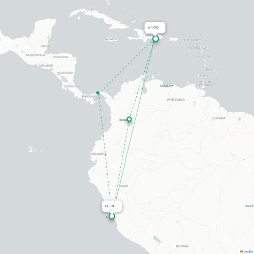Lima - Santo Domingo (Dominicaanse Republiek) kaart van rechtstreekse vlucht