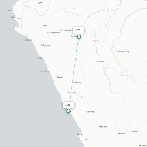 Lima - Tarapoto karta över direktflyg