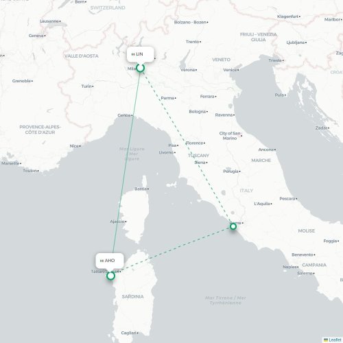 Milano - Alghero karta över direktflyg