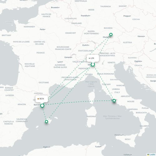Milano - Barcelona karta över direktflyg
