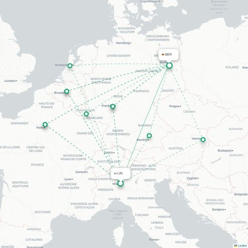 Milano - Berlin karta över direktflyg