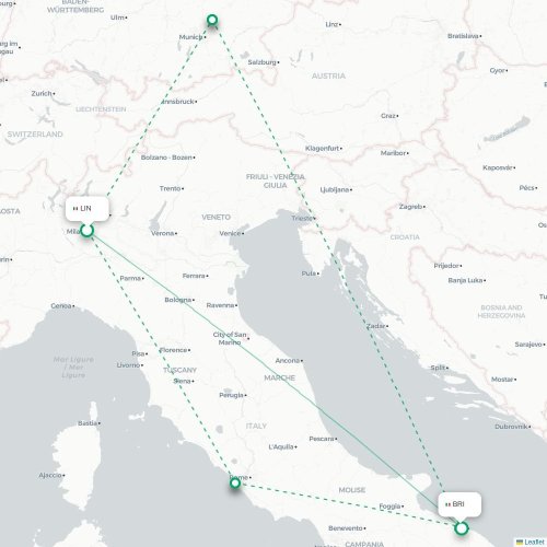 Milano - Bari karta över direktflyg