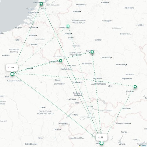Milano - Paris karta över direktflyg