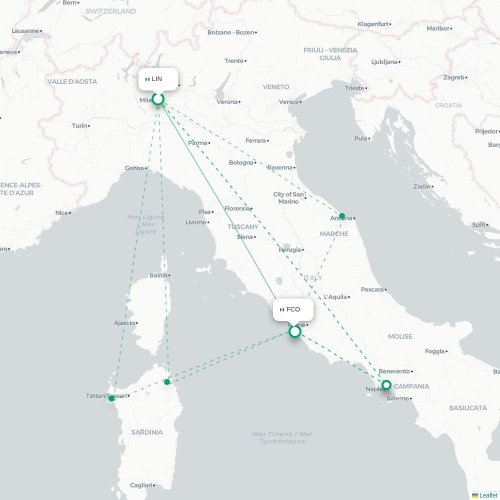 Milano - Rom karta över direktflyg