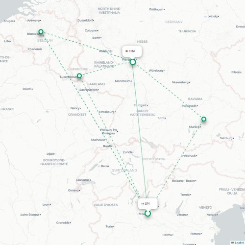 Milano - Frankfurt karta över direktflyg