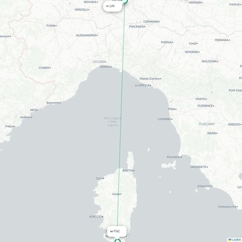Milano -  karta över direktflyg