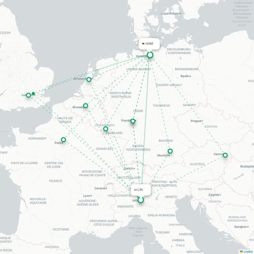 Milano - Hamburg karta över direktflyg