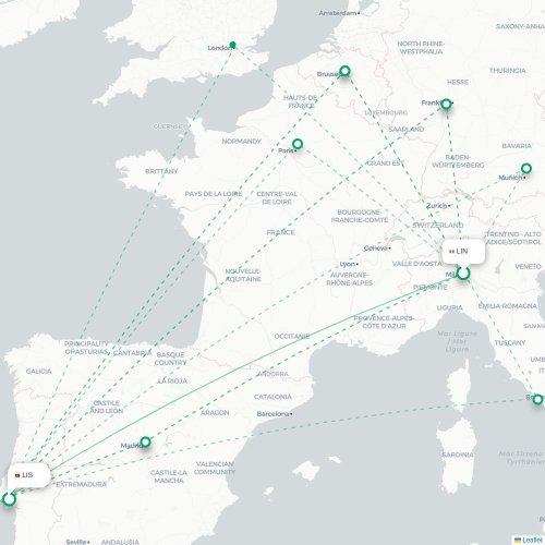 Milano - Lissabon karta över direktflyg