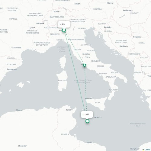 Milano - Lampedusa karta över direktflyg