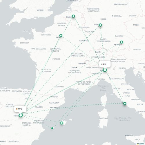 Milano - Madrid karta över direktflyg