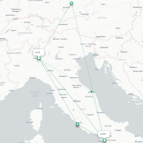 Milano - Neapel karta över direktflyg