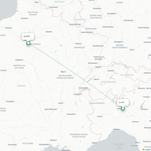 Milano - Paris karta över direktflyg