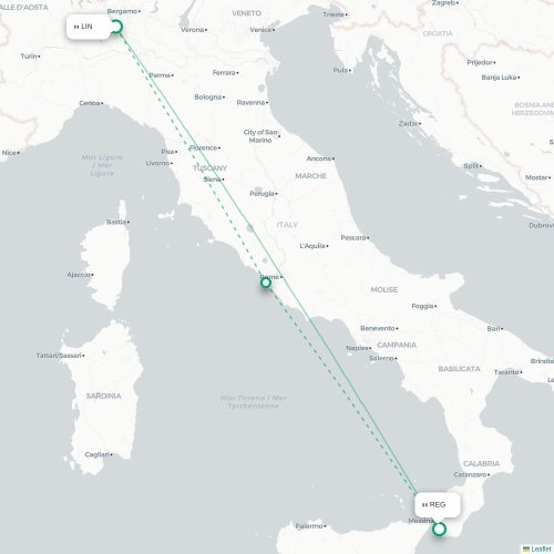 Mapa lotu bezpośredniego Mediolan – Reggio di Calabria