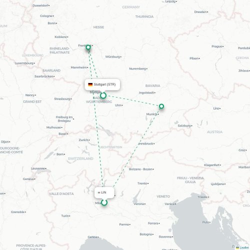Milano - Stuttgart karta över direktflyg