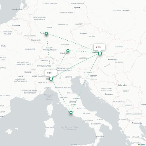 Milano - Wien karta över direktflyg