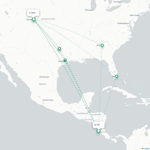 Liberia - Denver kaart van rechtstreekse vlucht