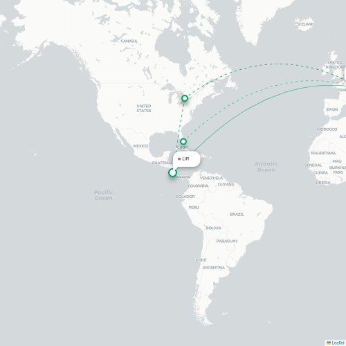 Mapa de vuelo directo Liberia - Zúrich