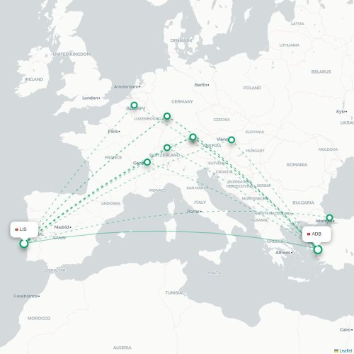 Lissabon - Izmir karta över direktflyg