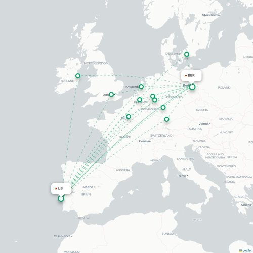 Lissabon - Berlin karta över direktflyg