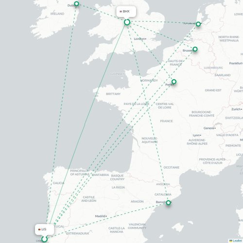 Lissabon - Birmingham karta över direktflyg