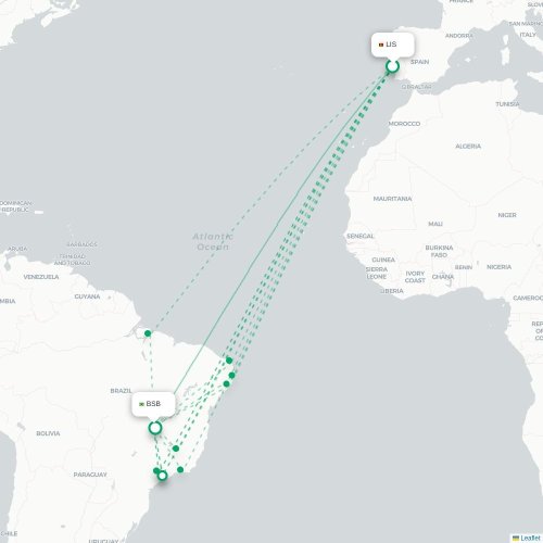 Mapa lotu bezpośredniego Lizbona – Brasília