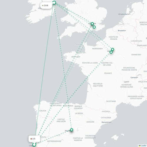Mapa lotu bezpośredniego Lizbona – Dublin
