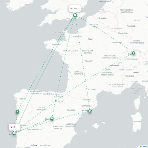 Lissabon - London karta över direktflyg