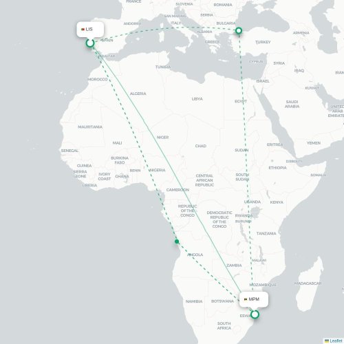 Lissabon - Maputo karta över direktflyg