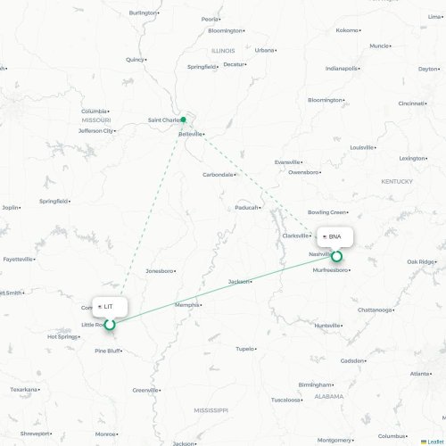 Mapa de vuelo directo Little Rock - Nashville