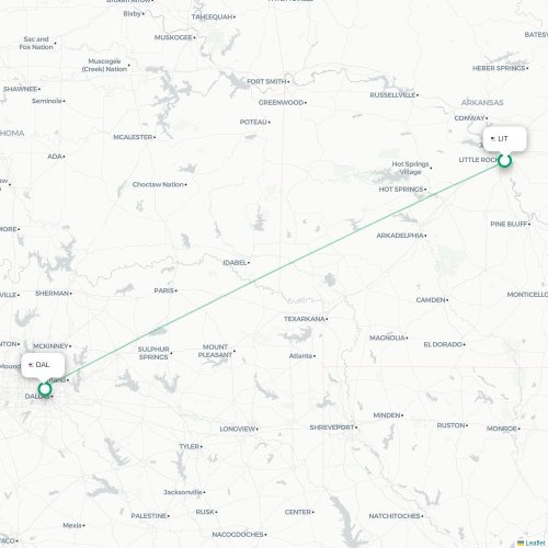 Mapa de vuelo directo Little Rock - Dallas
