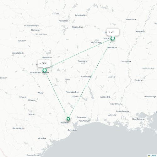 Mapa de vuelo directo Little Rock - Dallas