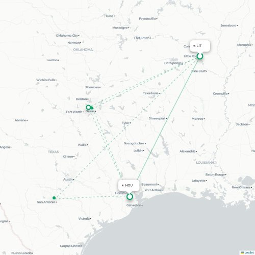 Mapa de vuelo directo Little Rock - Houston
